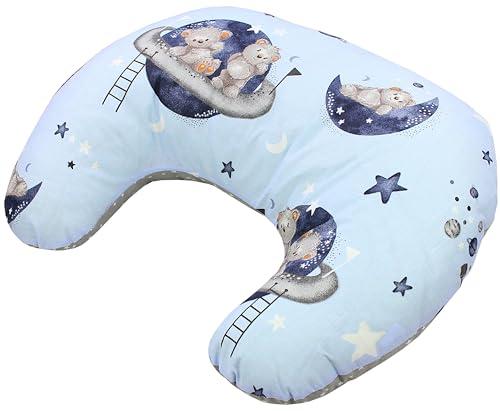 TupTam Baby Stillkissen Klein mit Baumwoll-Bezug, Farbe: Bären im Kosmos/Weiße Sterne/Grau