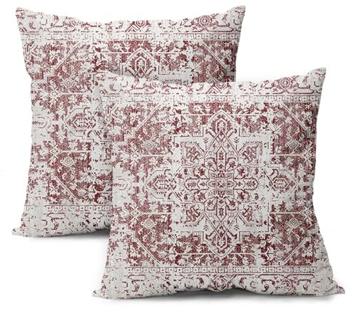 Weingrauer ethnischer Boho-Kissenbezug, 50,8 x 50,8 cm, Set mit 2 Kissenbezügen, Bohemian-Teppichmuster, Vintage-Kissenbezüge, graues Blumenmuster, Bauernhaus, Heimdekoration, für Sofa, Couch,