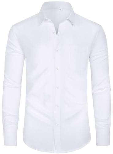 J.VER Weißes Hemd Herren Comfort Fit Stretch Herrenhemden Männer Formal Classic Oberteile Bügelfrei Anzughemd für Hochzeit, Party, Büro,Weiß,3XL