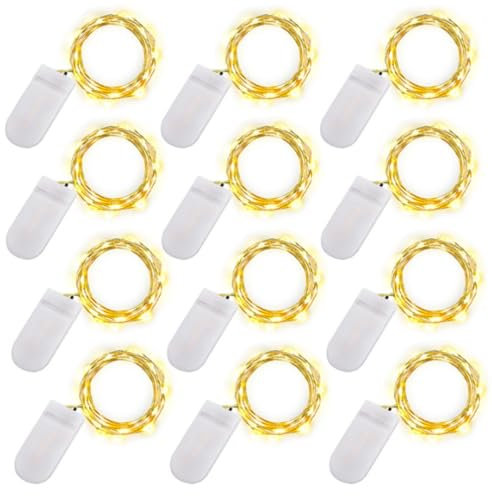 anso 12 Packs 10/20 LEDs Battery Micro Rice Wire Copper Fairy String Lights Party Decor LED Strip Lights (Warm White,20 LEDs)