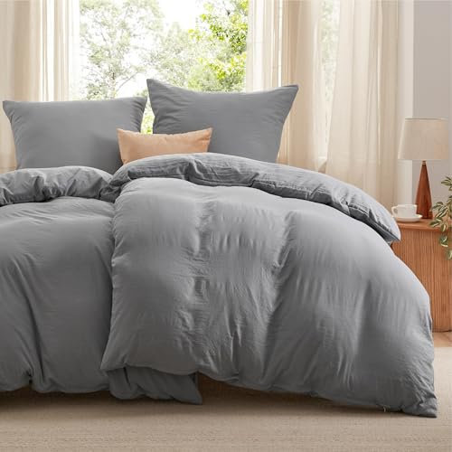 BEDSURE Bettwäsche 135x200 4teilig Bettbezug - Weiche Baumwollähnlich Bettwäsche-Set 135 x 200 cm 2er Set mit 2 Kissenbezüge 80x80 cm, ÖKO-TEX Deckenbezug Bedding Grau mit Reißverschluss