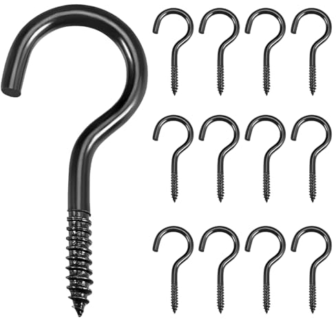 12 Stück Schraubhaken Schwarz 8.5 x 3.5 Cm Haken Zum Schrauben Metall Zum Aufhängen Schraubhaken Mit Gewinde Schwer Hakenschraube Groß Zum Aufhängen Von Teetassen Schlüssel Weihnachtsdekoration