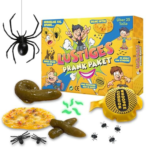 Scherzartikel Box – 25+ Teile Prank Set mit Klassiker-Gags & Insektenattrappen – Spaßgeschenk für Kinder & Erwachsene – Geburtstag, JGA, Party – Versand aus Deutschland