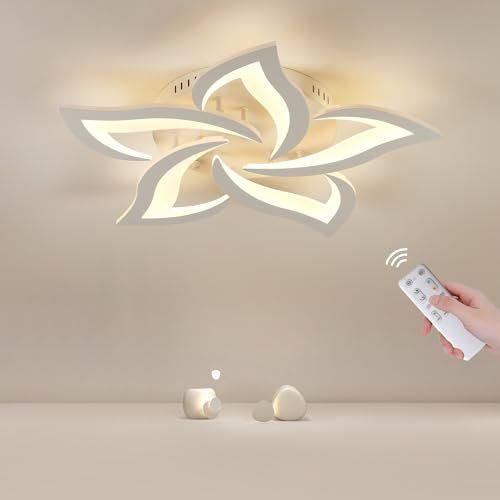 YLFXL LED Deckenleuchte, Deckenlampe Dimmbare mit Fernbedienung, 28W Kreative Blütenblatt Lampe Wohnzimmer, LED Deckenlampe für Wohnzimmer, Schlafzimmer, Arbeitszimmer, 58 * 58 * 8CM