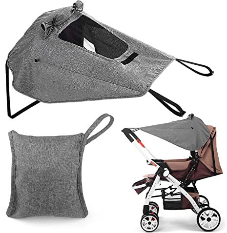 Sonnensegel Kinderwagen, mit UV Schutz 50+, Sonnenschutz Kinderwagen mit Sichtfenster und Extra Breite Schattenflügel,Universal Staubdicht Winddicht Sonnendach für Kinderwagen und Wasserdicht