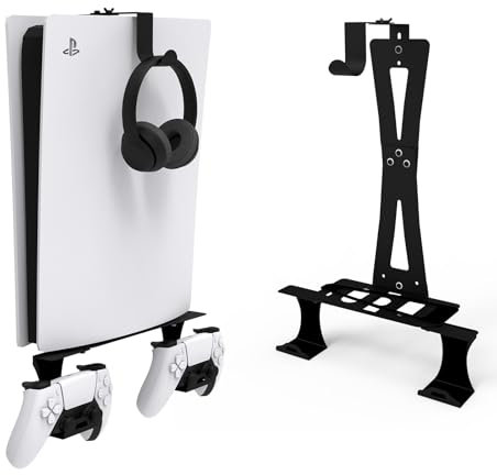 tonhui Wall Mount for PS5/PS5 Slim/PS5 pro with Controller Holder and Headphone Holder, Solid Metal PS5 Accessories - Black
