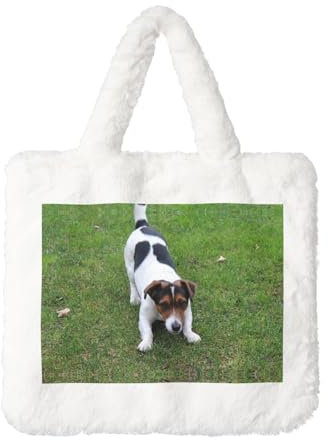 YZHYWJFF Jack Russell Dog bedruckte Plüsch-Handtasche, geeignet für tägliche Reisen, Einkaufen,, weiß, Einheitsgröße