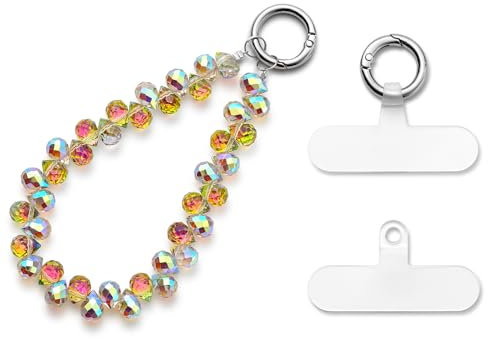 MORSUNBELA Chaîne de téléphone portable courte avec perles pour téléphone portable - Pendentif universel pour téléphone portable, M, cristal