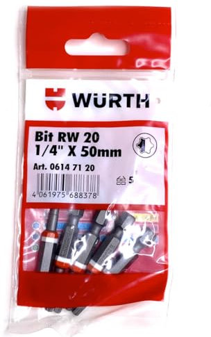Würth 5x RW® 20 Bit 1/4 Zoll x 50mm lange Ausführung Bits RW® 20 Antrieb ASSY Schrauben 06147120