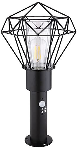 Außenbeleuchtung Standleuchte Säulenlampe Außen mit Bewegungsmelder Garten Stehlampe Aussen Bewegungsmelder, schwarz Diamant Gitter, 1x E27, HxLxB 50x22,5x25,5cm