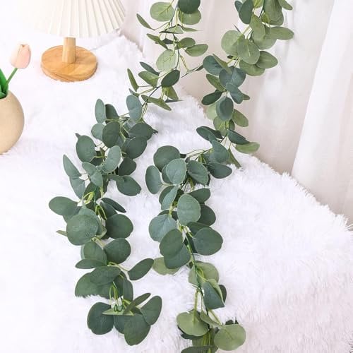 2 Stück Künstliche Girlanden Eukalyptus, 2m Eukalyptus Grüngirlande, Eukalyptus Reben Hängend Girlande, Künstliche Girlande Pflanze, Eukalyptusranke für Hintergrund Hochzeit Bogen Grün