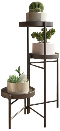 Zstar Plant Stand, Metal Flower Shelf, Flower Stand, Foldable, Multi-Tier Plant Shelf, Decorative Plant Stairs, Standing Shelf for Room Corner, Living Room, Balcony, Patio, Black, 3 Levels, Style B