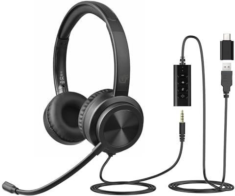 INOVU Hello Pro - Micro-Casque pour vidéoconférence, télétravail, réunion, Teams, Zoom - Micro avec réduction de Bruit - Télécommande de contrôle - Prise Audio et adaptateurs USB/USB-C