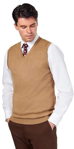 Men’s 100% Cotton Sleeveless Jumper Soft Knitted Golf V-Neck Vest Lightweight