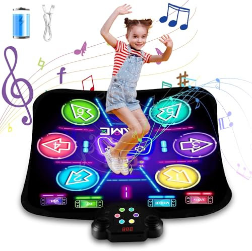 CXWLMAT Aufladbar Kinder Tanzmatte für 3-12 Jahre Alt, Leuchtende Tanzmatten Batterie mit Große Kapazität, Musik Bluetooth Tanzteppich Mädchen Spielzeug für Weihnachts Geschenk