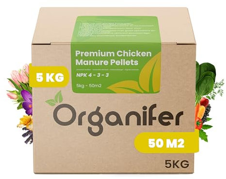 Granulés De Fumier De Poulet De Qualité Supérieure - Fumier De Poulet - Fumier - Engrais - Engrais - Engrais Organique - Pellets De Fumier De Jardin - Npk 4-3-3 - Organifer (5 KG)