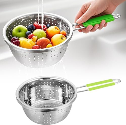 Edelstahl-Sieb, 20 cm, Sieb mit Griff, leicht zu reinigen und zu pflegen, Sieb für Gemüse und Obst (Silber, 1 Stück)