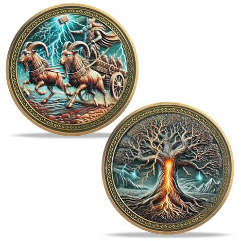 ACGZQY Moneda de guerrero vikingo - Moneda vikinga de la suerte Thor Mjölnir mitología nórdica árbol de la vida vikingo talismán rúnico vikingo regalo vikingo para hombres y mujeres