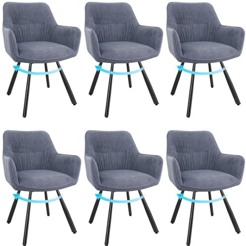 WAFTING Esszimmerstuhl 6er Set drehbar, Armlehnstuhl drehbar 180°,Moderner Polsterstuhl Stuhl Samt, Stühle für Esszimmer,Küchenstuhl für Wohnzimmer, Arbeitszimmer,Schlafzimmer,Grau