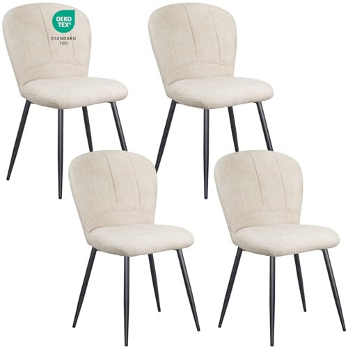 WAFTING Lot de 4 Chaises de Salle à Manger, Design Coquille en Chenille Doux, Pieds Métal, Confort Moderne pour Maison et Bureau, Beige