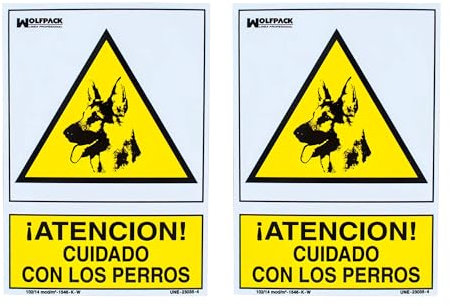 Pack 2 Carteles “¡Atención! Cuidado con los Perros” – 30x21 cm – Plástico Resistente para Exterior – Señal de Advertencia con Perro Pastor Alemán – Marca Wolfpack