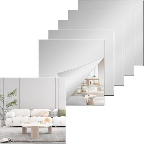 DWUENT Self Adhesive Acrylic Mirror Tiles - 15x15cm Mirror Wall, Scratch-Resistant Surface, Waterproof & Moisture-Proof for Wall, Living Room, Bedroom, Bathroom Backgroun(5 Pack)