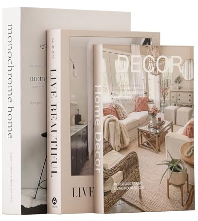 Juego de 3 libros decorativos para decoración del hogar, elegantes libros falsos para decoración, juego de libros de decoración estética para mesa de café, estantería, chimenea, sala de estar, hotel