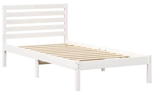 vidaXL Bettgestell mit Kopfteil Weiß 90 x 190 cm Massivholz Kiefer, Moderner Kiefernholz Plattformbett, Stabiler Rahmen für Matratze, minimalistisches Design, modernes Schlafzimmermöbel