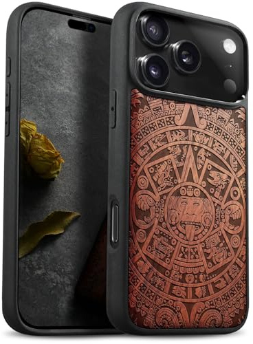 Carveit Wood Case for iPhone 17 Pro Max (The Maya Calendar) Rosy | Magnetic iPhone 17 Pro Max Case - Compatible with MagSafe Wireless Chargers - Engraved Wood with Soft TPU Shockproof Bumper