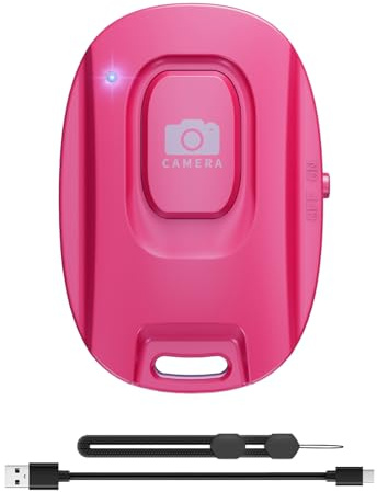 VYVIYON Bluetooth-Kameraauslöser für iOS & Android Smartphones | Wiederaufladbare Fernbedienung mit Selfie-Knopf für Fotos/Videos, inkl. Ladekabel & Handschlaufe-Pink