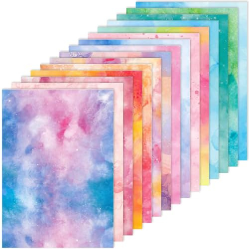30 Sheets Watercolor Scrapbook Paper, A5 Size Assorted Pink Blue Gradient Watercolor Print Cardstock Paper for Birthday Art Craft Baby Shower Party Supplies, 20 x 14 cm (A)