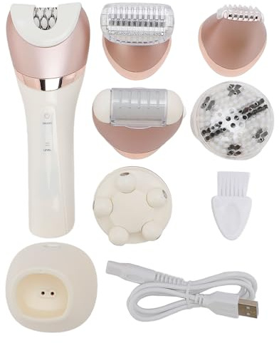 Frauen-Enthaarungs-Trimmer-Set, USB wiederaufladbar, 6-in-1, multifunktionaler elektrischer Damenrasierer, Bikini-Trimmer, Gesichtsreinigungsbürste, Fuß-Hornhaut-Entferner,