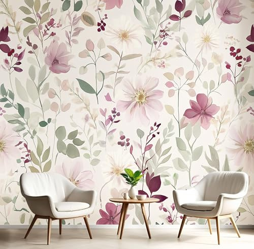 NAWVNMI 3D Carta Da Parati Acquerello Fiori Romantico Pastorale Fotomurali Decorazione da Muro per Sfondo Ristorante Soggiorno Tv Parete Camera Da Letto 150 * 105cm