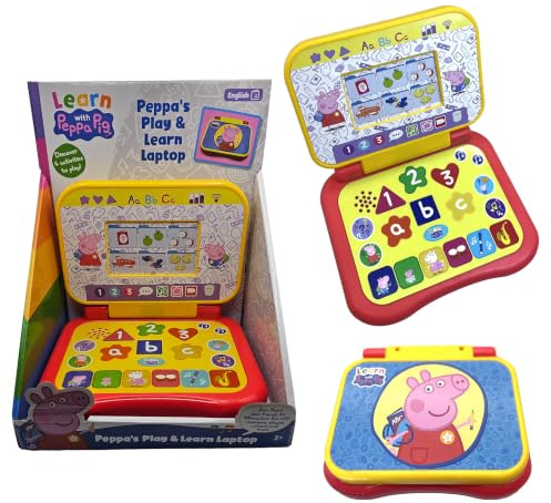 Peppa Pig Learn and Play Laptop - Kids Educational Electronic Notebook | Aesthetic Interactive Numbers, Colours, ABC Screen for Toddler Preschool Nursery. Travel Educational Gifts for Boys, Girls.