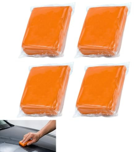 QINGZY Reinigungsknete Auto, 4 x 100g Reinigungsmasse Lackreinigungsknete für Autolack, Felgenreinigung & Insektenreste – Auto Knete Reinigung für Autos Motorräder Caravans Autowäsche, Orange
