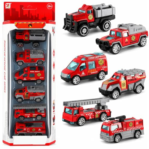 DVSWDMA 6 Pces de Camions de Pompiers Miniatures - Set de Véhicules de Secours Mini Sauvetage Camion Camion de Pompier, Jouets pour Sacs de Fête pour Enfants