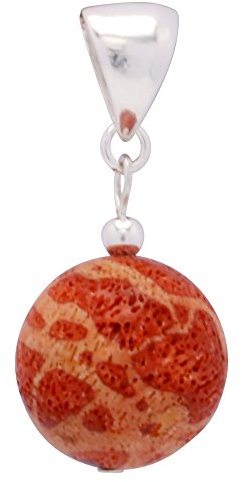 Anhänger echte Koralle Kugel mit Poren & 925 Silber rot-orange