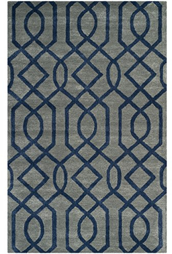 SAFAVIEH Soho Collection Area Rug - 5' x 8', Grey & Dark Blue, Handmade Wool & Viscose, Ideal for High Traffic Areas in Living Room, Bedroom (SOH411A)