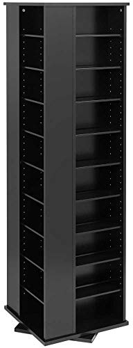 Prepac 4 Sided Revolving Display Cabinet, Black Storage Cabinet with 36 Adjustable Shelves Narrow DVD Storage Cabinet Ideal for Living Room 18.75 D x 18.75 W x 65 H