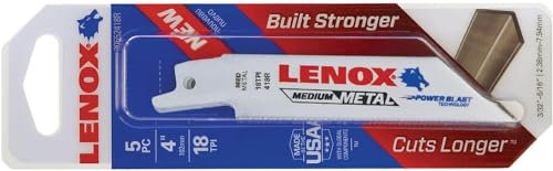 Lenox 18TPI Medium Metal Cutting Reciprocating Sabre Saw Blades 102mm Pack of 5