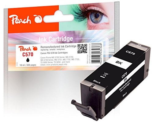 Peach C570/571 Druckerpatrone schwarz ersetzt Canon PGI-570PGBK, 0372C001 für z.B. Canon Pixma TS 5050, Canon Pixma TS 5051, Canon Pixma MG 5750, Canon Pixma MG 6850, Canon Pixma TS 8050