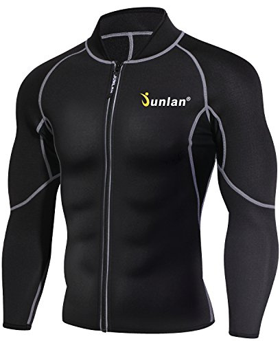 Junlan Herren Neopren Gewichtsverlust Sauna Shirt Anzug Langarm Hot Sweat Body Shaper Bauch Fettverbrennung Abnehmen Workout Gym Yoga (Schwarz, S)