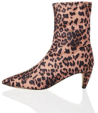 FIND Leopard Stretch Kitten Heel - stivaletti Donna, Marrone (Brown Brown), 39 EU