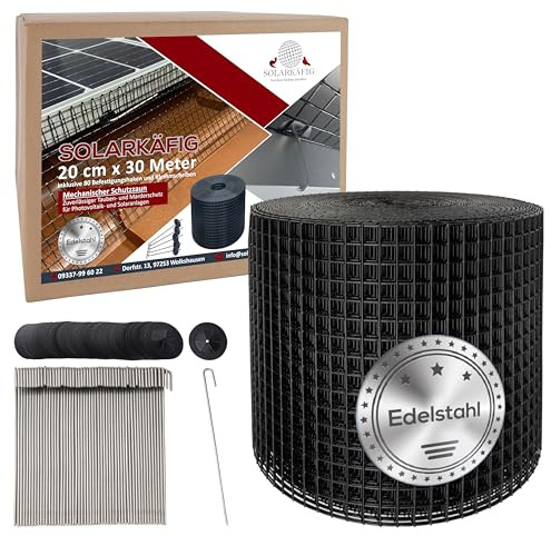 Solarkäfig Taubenabwehr für Solaranlagen 20cm x 30 Meter, Edelstahl (0% MwSt) Taubenschutz Vogelschutz PV-Anlage – Marderschutz Photovoltaik & Solarmodule - Langlebig, UV-beständig, einfache Montage