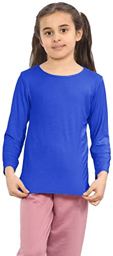 janisramone® Kids T Shirts - Casual Boys Long Sleeve T Shirt - Round Neck Girls School Shirts, Stretchy Comfortable Boys Girls Long Sleeve Top Royal Blue