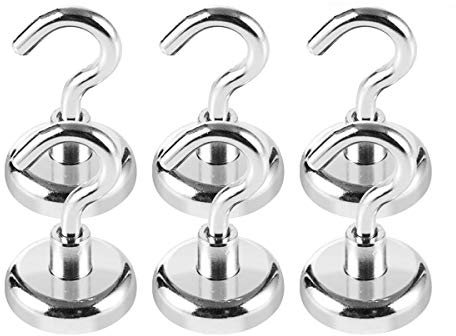 Magnetic Hooks Strong - Diameter 32mm Heavy Duty Neodymium Hanging Magnetic Hook for Fridge 6 Packs, 80lb Super Strong Magnetism Hook for Cruising