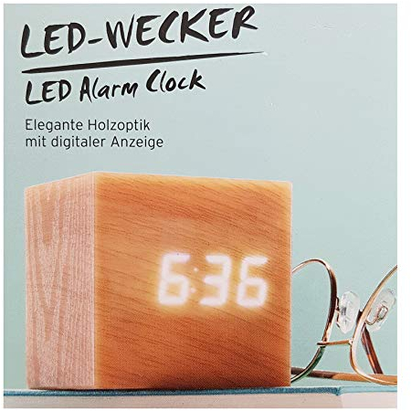 Tchibo TCM LED Wecker Würfelwecker mit digitaler Anzeige in Holzoptik