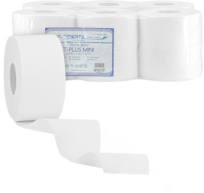 IMBALLAGGI 2000 - Carta Igienica Mini Jumbo, 2 Veli Pura Cellulosa Eco Molto Morbida e Resistente Compatibile con Dispenser (12, 609 Strappi)