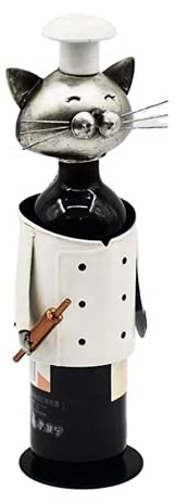 Fabulous Felines Cat Shaped Wine Bottle Holder Stand Rack, Metal Animal Sculpture, Home Decor, Kitchen Interior Decoration Gifts (Chef)