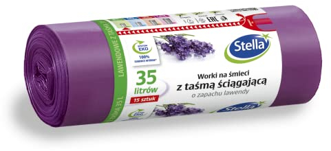 STELLA 009893 Müllbeutel mit Zugband 35 L | 15 Stück | Lavendelduft | Müllsack Mülltüte Abfallsäcke für Den Hausmüll Büro aus LDPE-Folie Hergestellt/ aus Regranulat Farbe: Lavendel/ Violette